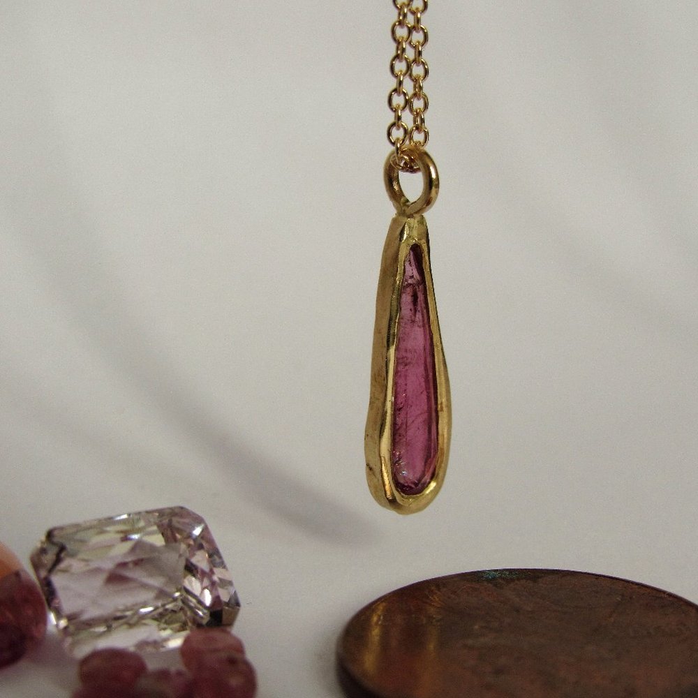 Tourmaline necklace - 14 Karat solid yellow gold - Wedding jewlery